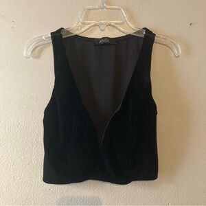 4/$10 - ANGL Velvet V-Neck Cropped Tank - Black